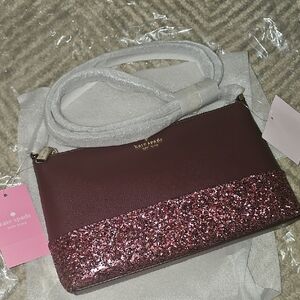 kate spade Maroon Crossbody with Pink Glitter Trim